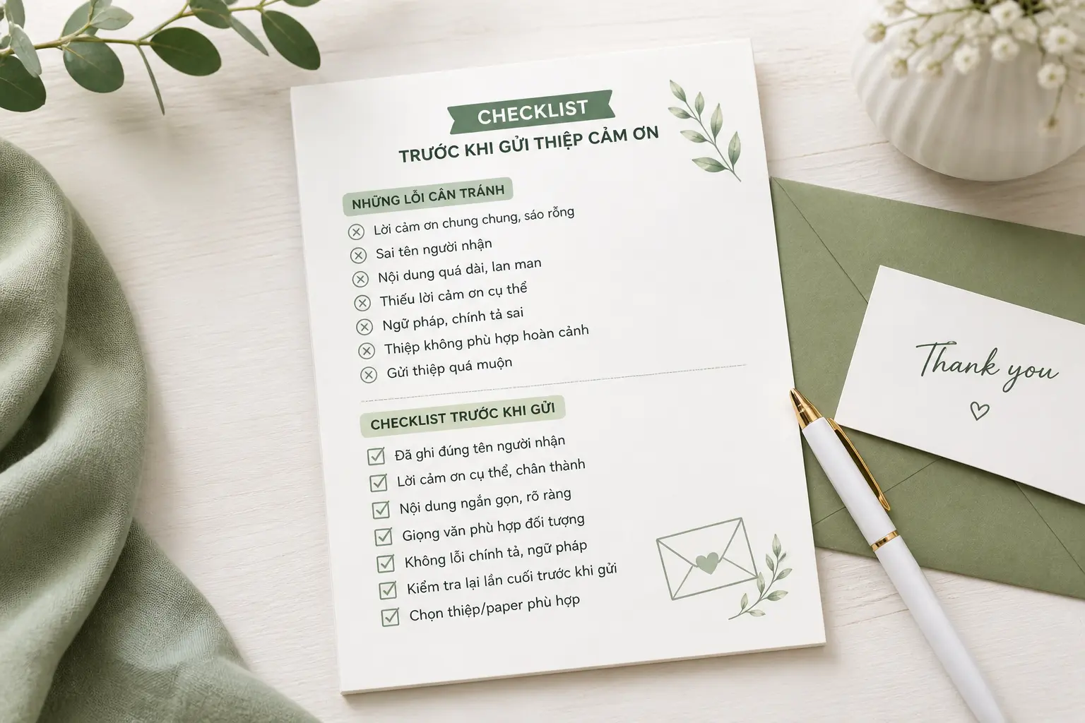 Những lỗi cần tránh và checklist trước khi gửi thiệp cảm ơn